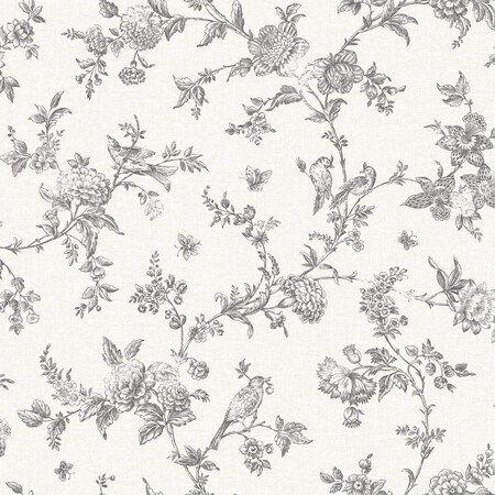 Manhattan Comfort Grenoble Nightingale Charcoal Floral Trail 33 ft L X 205 in W Wallpaper BR4072-70065